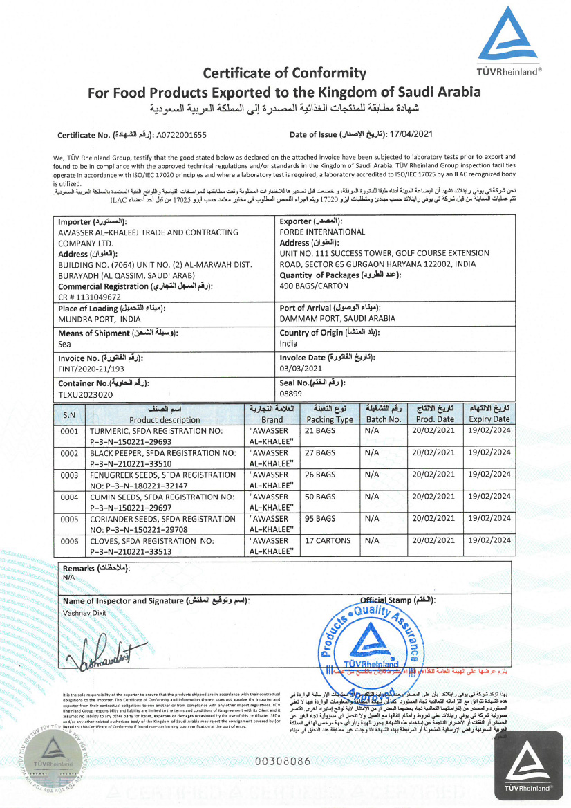 Certificate of Conformity