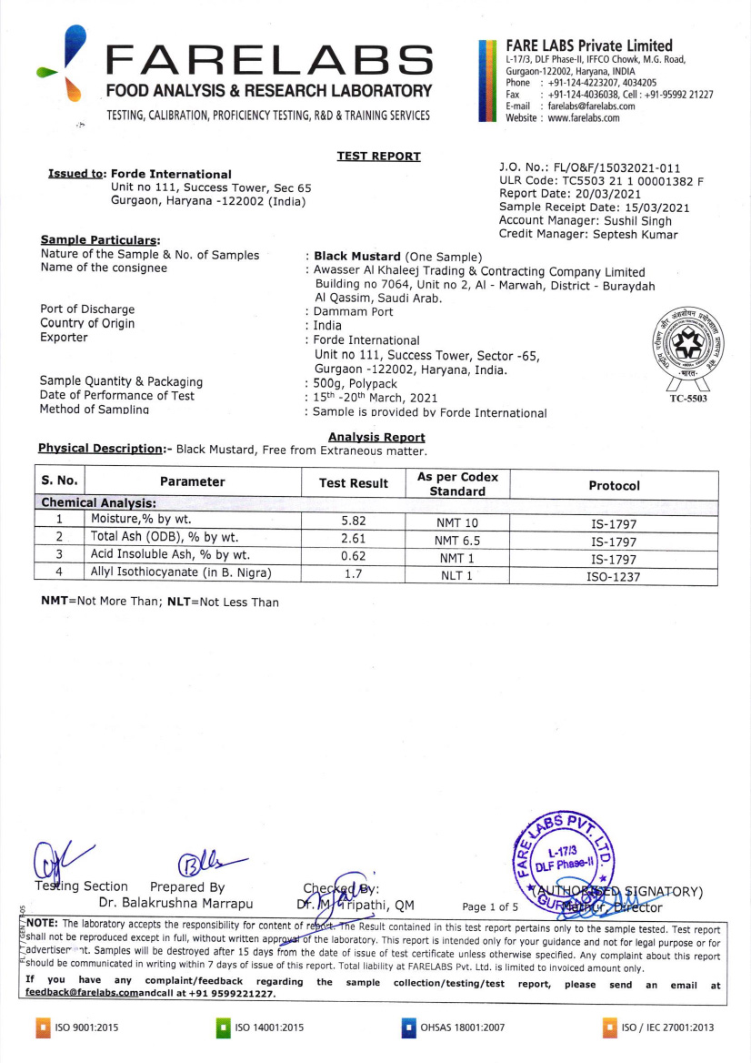 Test Report of Black Mustard